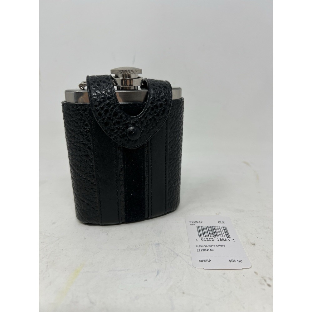 NWT‎ Coach Hip Flask Varsity Stripe F22537 Buffalo Embossed Black Calf Leather